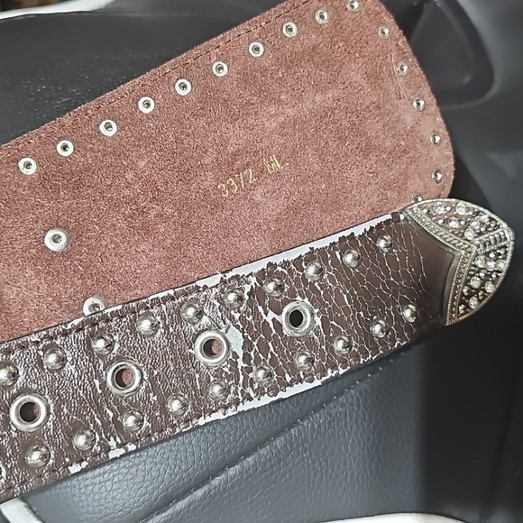 Leather belt with rhinestones sz. M/L - Picture 12 of 12